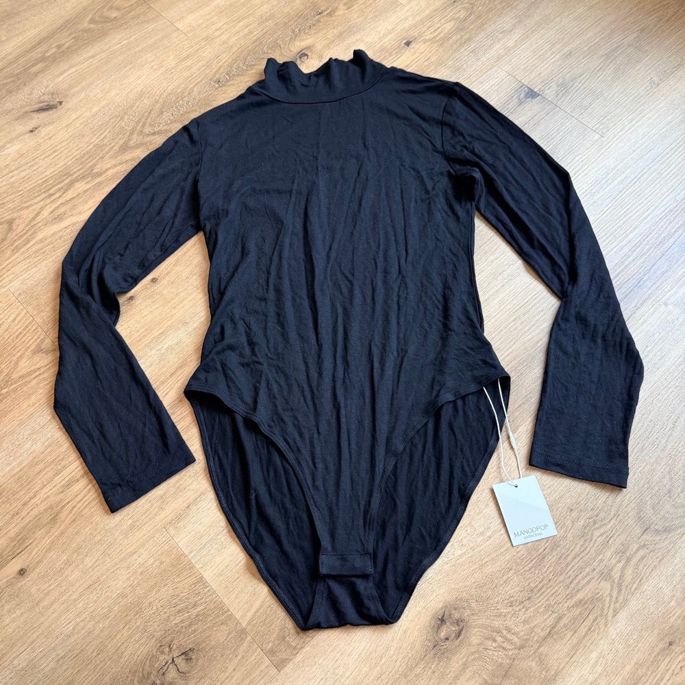 NWT Mangopop Black Mock Neck Long Sleeve Bodysuit Womens Size Medium